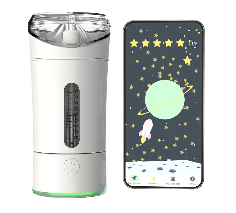 Earflo device and screenshot of mobile app