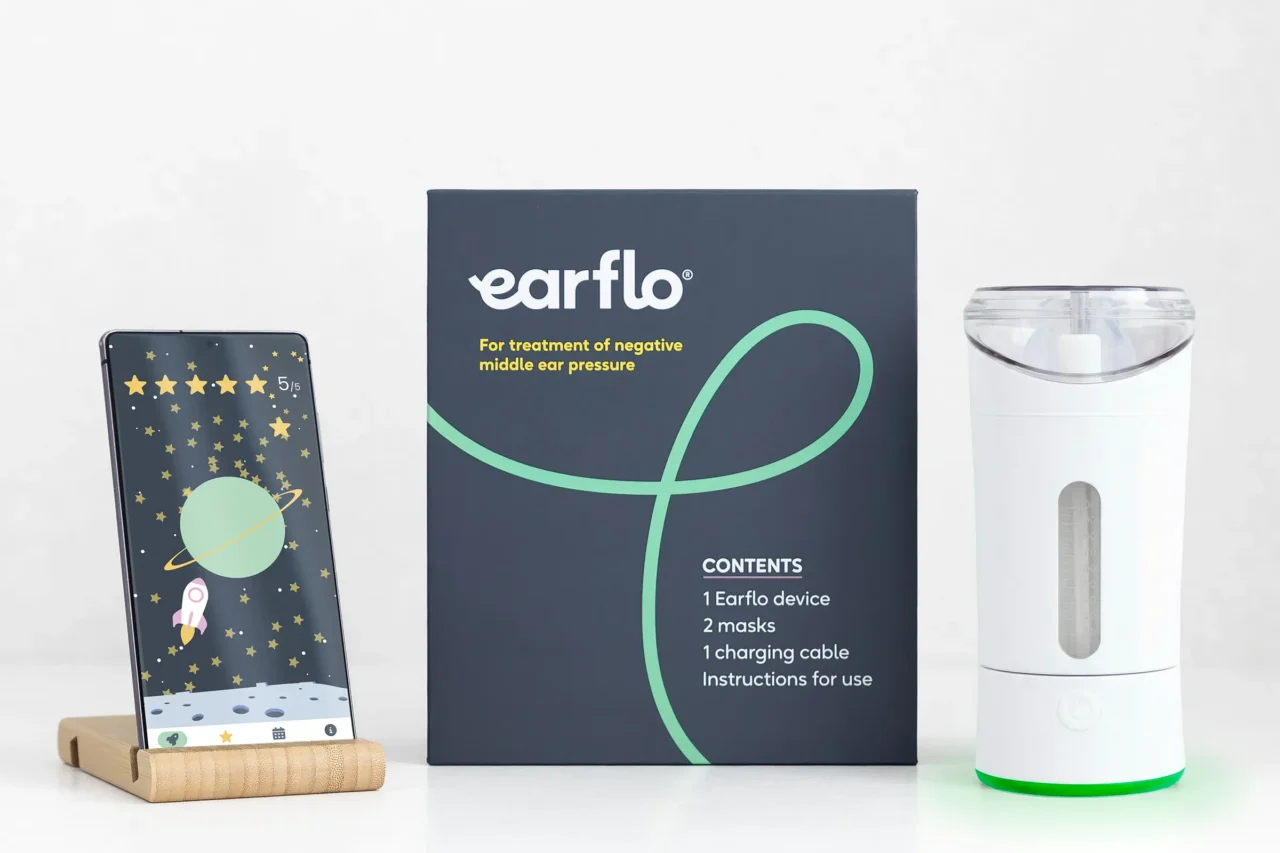 Earflo mobile app, packaging and device